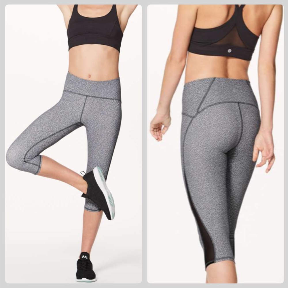 Lululemon Train Times Black Mesh Cropped Leggings Athletic Gym Pants Size 6